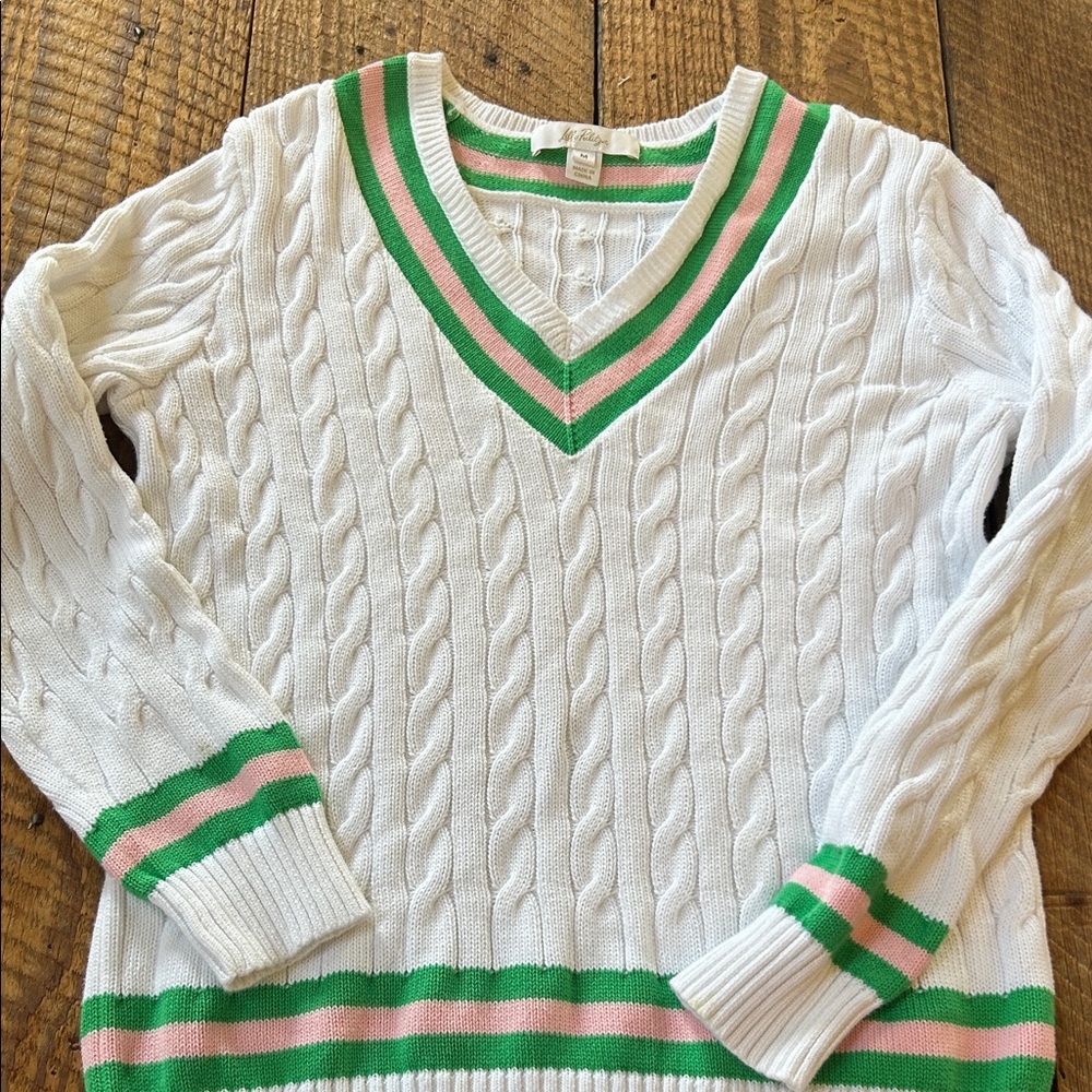 Lilly Pulitzer White Cable-Knit V-Neck Brockton Sweater - Picture 4 of 7